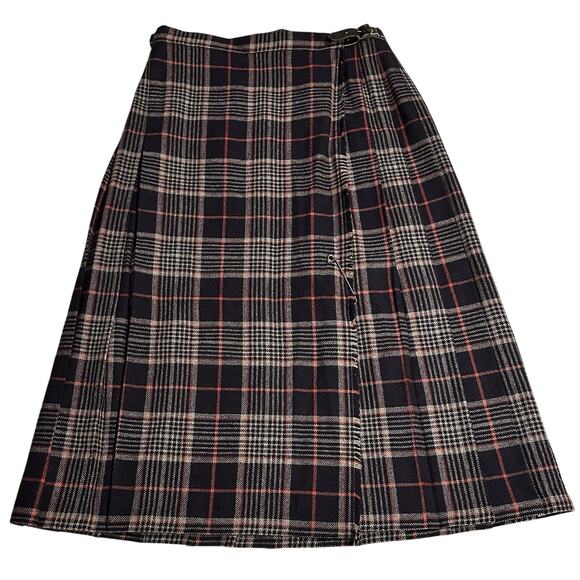 Vintage Pure New Wool Skirt Pleated UK Green Navy Blue Plaid UK 10 USA Size 12 - Picture 4 of 7